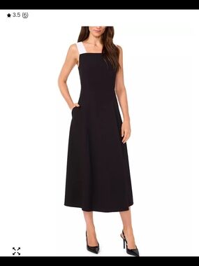 Black Midi Dress with White Straps #66#